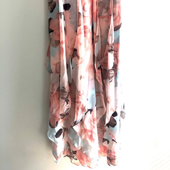 CALVIN KLEIN Pastel Maxi Gown Peach Turquoise Sz 2 - Picture 5 of 16